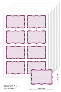 Schmucketikette "violett gestreift", 8xA5 à 8 Etiketten = 64 Etiketten, bedruckbar